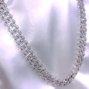 Cuban Curb Link necklace 17” handcrafted 925 SS,Rhodium Plated, Moissanite